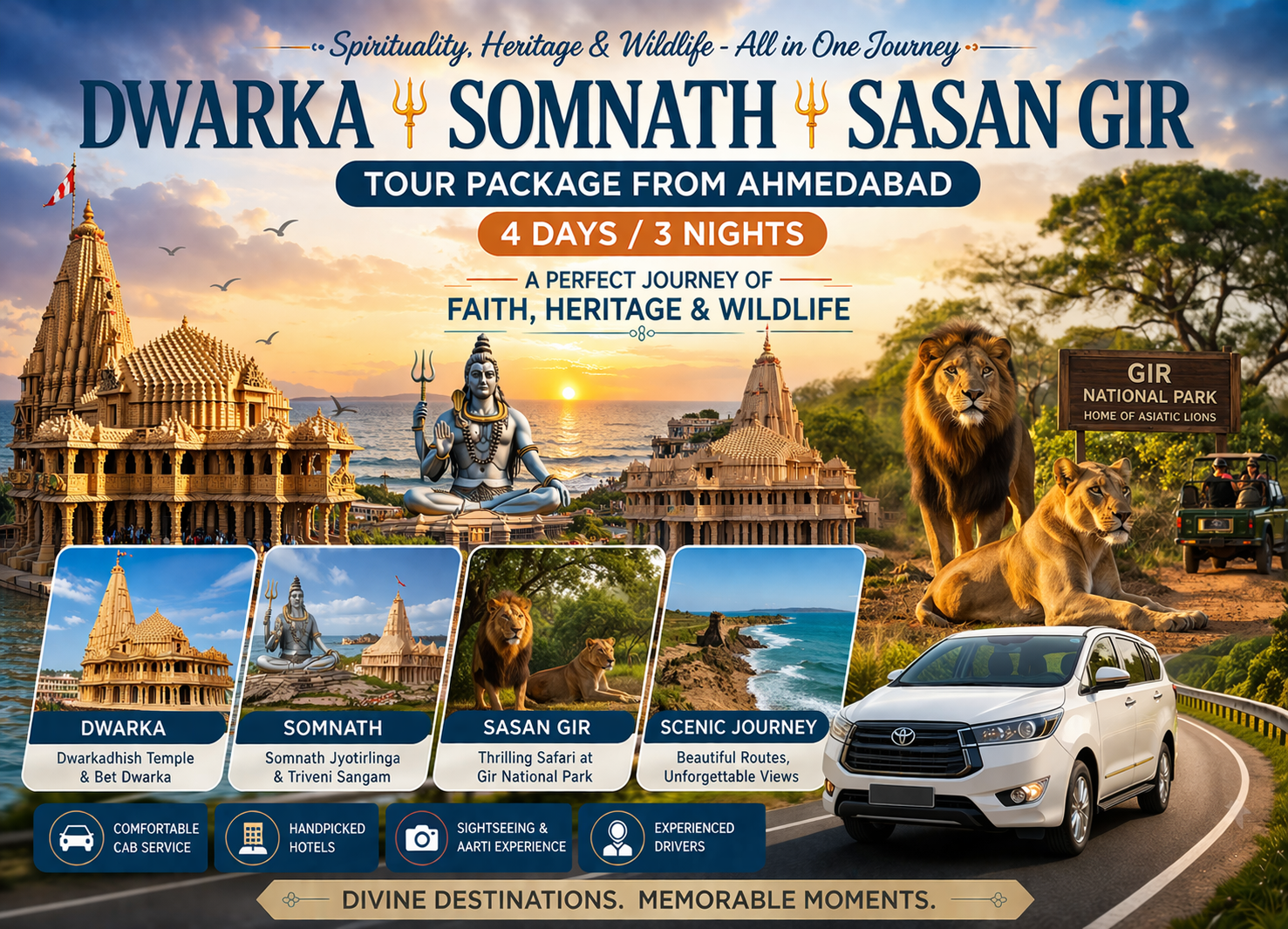 Dwarka Somnath Sasan Gir Tour Package from Ahmedabad (4 Days / 3 Nights)