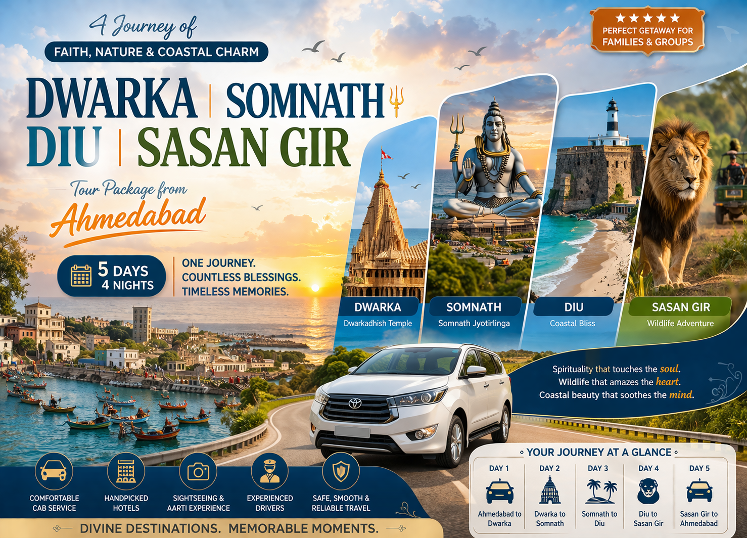 Dwarka Somnath Diu Sasan Gir Tour Package from Ahmedabad (5 Days / 4 Nights)