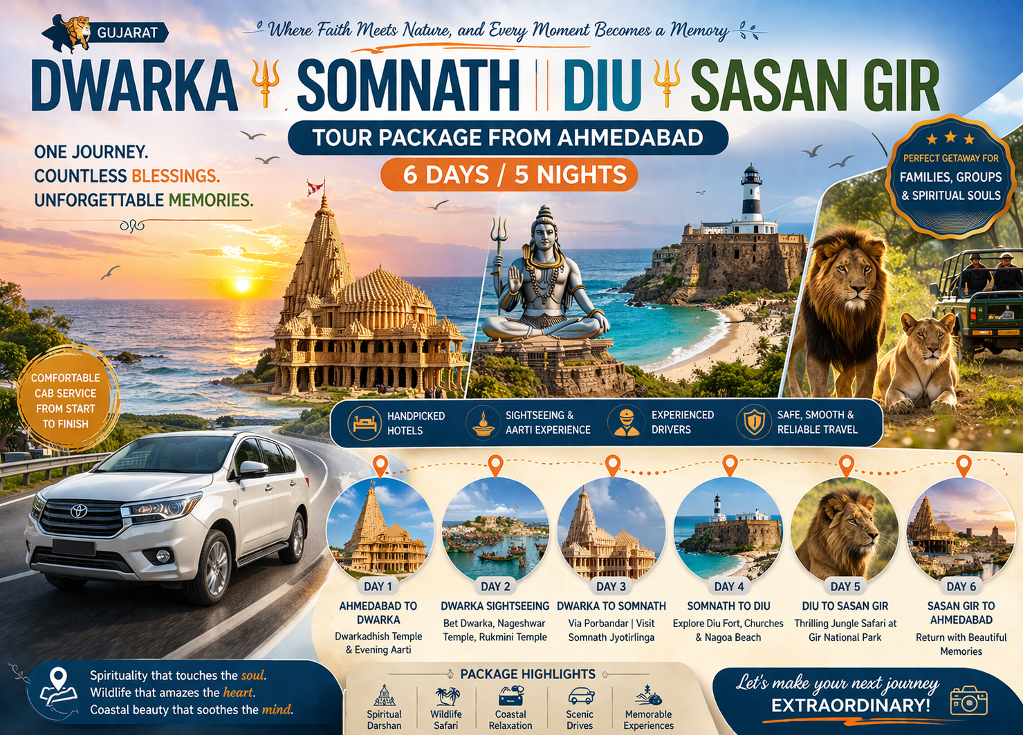 Dwarka Somnath Diu Sasan Gir Tour Package from Ahmedabad (6 Days / 5 Nights)