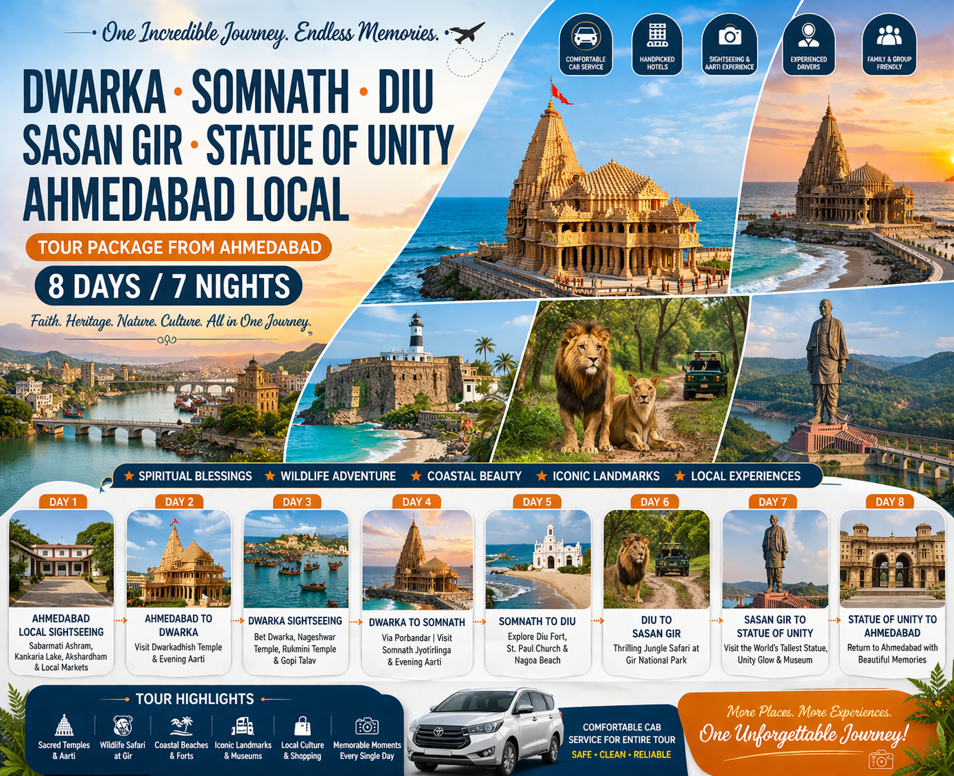Dwarka Somnath Diu Sasan Gir Statue of Unity Ahmedabad Local Tour Package from Ahmedabad (8 Days / 7 Nights)